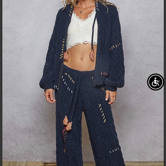 BPB217-8💙🤍NEW! POL perfection in navy berber elastic waist pants-stunning! - Picture 9 of 9